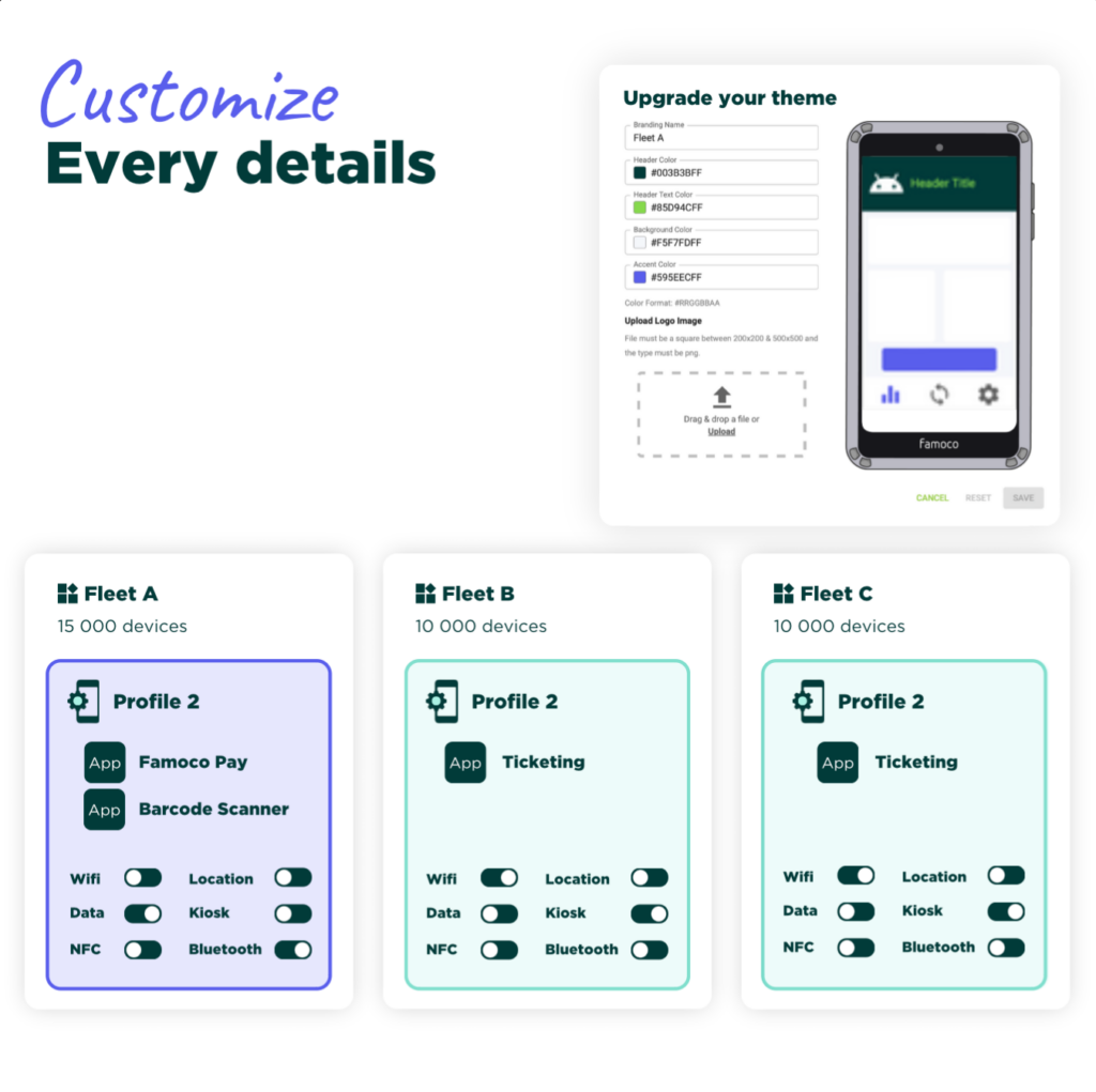 Famoco device management platform customization and settings features