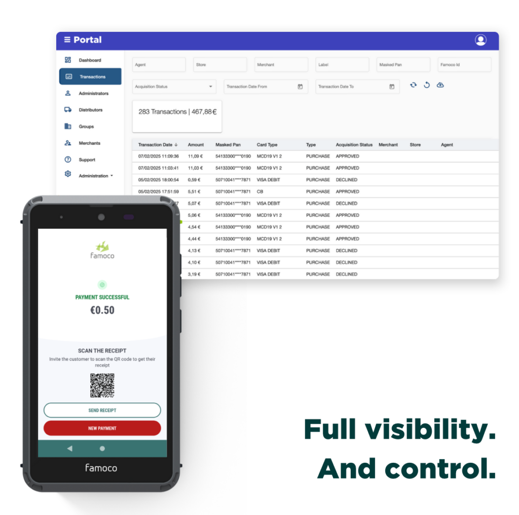 Famoco Pay portal to track transactions