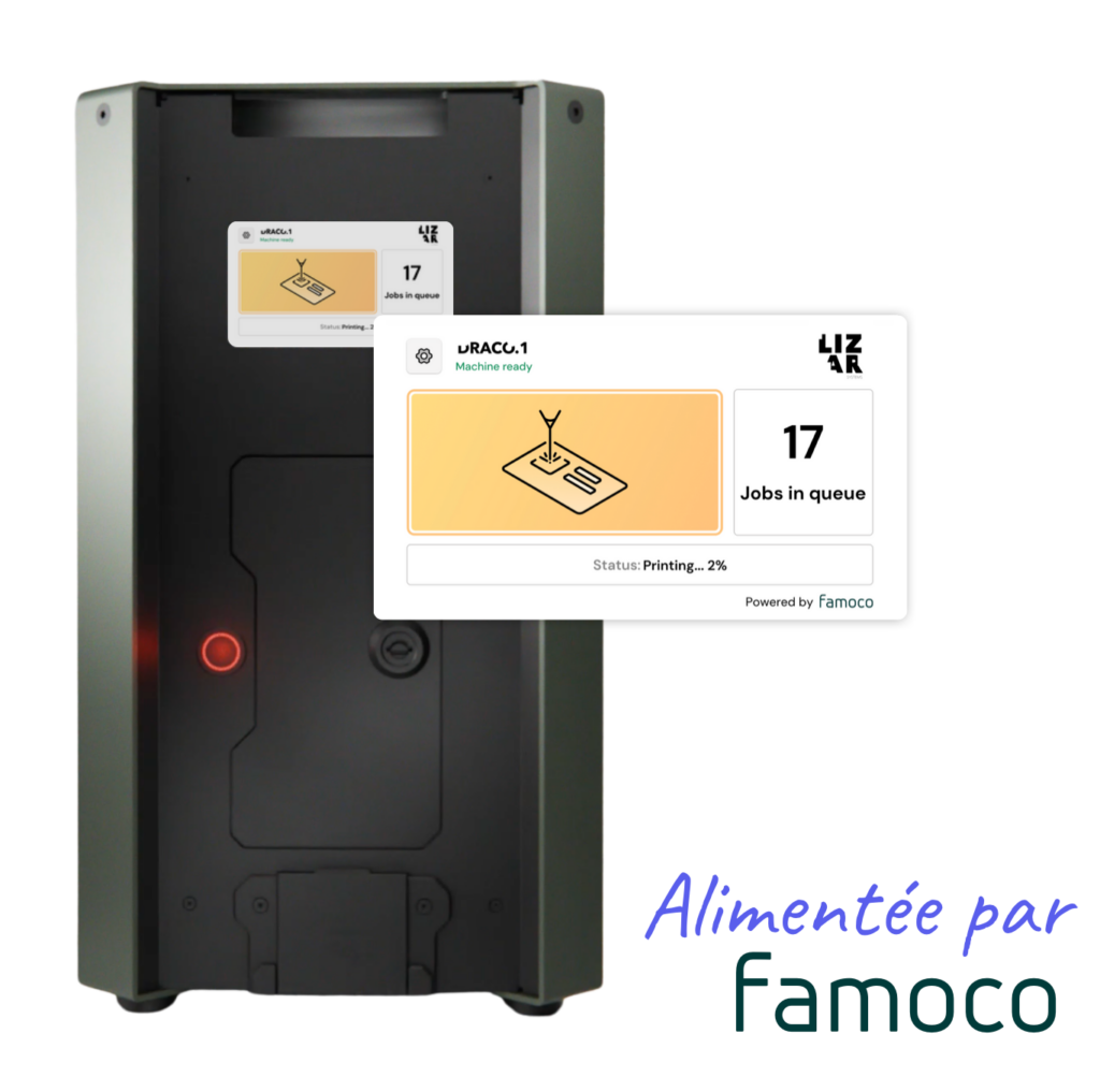 Imprimante laser de cartes instantanée alimentée par un terminal Famoco et contrôlable à distance depuis notre plateforme de gestion