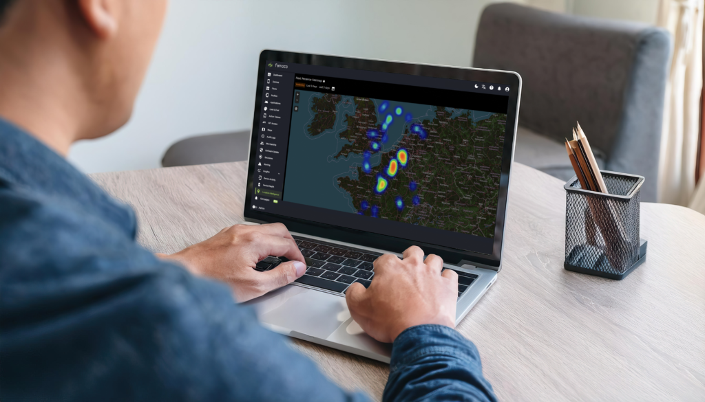 Someone checking heat maps from Famoco's MDM on his laptop